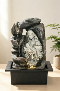 <span class=keywords><strong>Fontaine</strong></span> d'eau de table en résine Vierge Marie et Enfant Jésus avec cascade et lumière chaude - Product Image 3