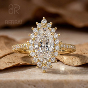 Bague de fiançailles en diamant cultivé en laboratoire certifié IGI VVS CVD pour femme, personnalisée en argent 925, avec halo de diamants créés en laboratoire de forme marquise, bijoux - Product Image 1