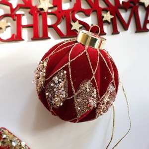 Fiocco in Tessuto Floccato Rosso Vino con Paillettes SwanLace, Decorazione Pendente per Albero di Natale, Fungo, Mongolfiera, Renna - Product Image 4