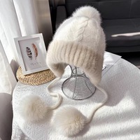 Luxuriöse Handgestrickte Nerzfell-Mütze für Damen mit Einfarbigem Muster, Echtes Fell, Winter-Warm, Elegant und Modisch, Direkt vom Hersteller