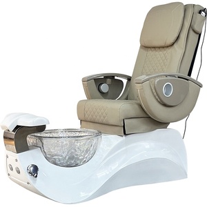 Fauteuil de pédicure beige inclinable, fauteuil de manucure spa avec bain de pieds massant, équipement de salon de manucure réglable - Product Image 1