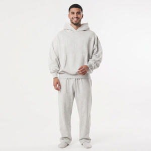Conjunto Deportivo Personalizado de Corte Regular con Estampado Animal y Lavado Ácido, Gris Jaspeado, Ligero, Oversize, de Algodón y Felpa, Sudadera con Capucha para Hombre y Pantalones Jogger para Gimnasio - Product Image 1