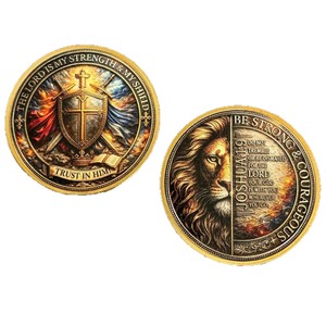 Scudo della Fede con Versetto Biblico Cristiano Giuseppe 1:9, Leone Placcato Oro, Regalo Ispirazionale per Battesimo in Chiesa - Product Image 1