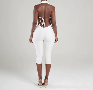 Viviblook J25JP488 Women Summer Clothes Halter Backless <b>Lace</b> up <b>Tight</b> Casual Party Jumpsuit - Product Image 4