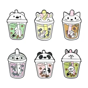Cartoon cute animal milk tea cup spilla in metallo creative bubble tea clothes bag gioielli paint badge