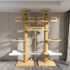 カスタム原宿風キャットツリータワー、穴あけ不要のダブルサイザル麻柱付き、大型多頭飼い用室内クライミングフレーム - Product Image 2