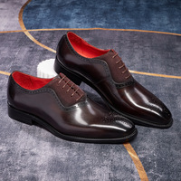 Chaussures habillées Oxford brogues de style britannique pour hommes, à lacets, bout pointu, en cuir véritable, respirantes et résistantes à l'usure