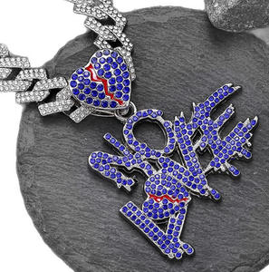 Collier cubain en forme de cœur exagéré avec un pendentif en forme de lettre <span class=keywords><strong>Nolove</strong></span> violet provenant d'Europe et d'Amérique, avec un diamant en forme de cœur - Product Image 1