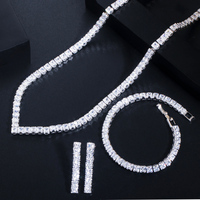 Ensemble de bijoux de luxe pour femmes, collier, boucles d'oreilles et bracelet en zircon cubique de qualité supérieure, coupe princesse classique, 3 pièces, pour les fêtes