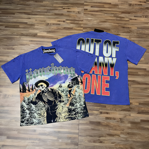 <span class=keywords><strong>T</strong></span>-<span class=keywords><strong>shirt</strong></span> a maniche corte in cotone <span class=keywords><strong>vintage</strong></span> lavato con stampa teschio Godspeed <span class=keywords><strong>Rock</strong></span> Street per coppie, 100% lavorazione a maglia - Product Image 3