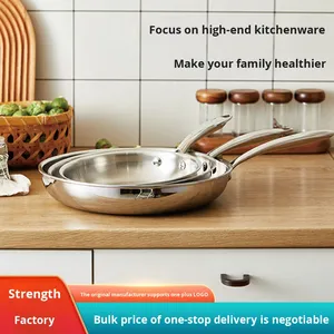 Sartén de acero inoxidable 304 gruesa con logotipo de una pieza, diseño moderno para el hogar, sartén antiadherente física para carne no recubierta - Product Image 3