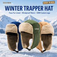Gorro de Invierno Tipo Ushanka, Forrado de Felpa Sintética, Cortavientos, con Orejeras, Correa para la Barbilla, Logotipo Personalizado, OEM, Venta al Por Mayor, MOQ Bajo