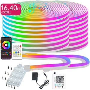 Giá tốt 24V 16.4ft * 2 linh hoạt <span class=keywords><strong>LED</strong></span> Tape thông minh RGB Full Kit <span class=keywords><strong>Led</strong></span> Neon <span class=keywords><strong>Strip</strong></span> ánh sáng Wifi DIY dải ánh sáng - Product Image 1