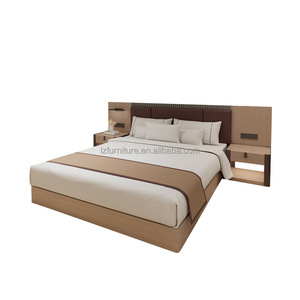 Ensemble de meubles de chambre d'hôtel moderne, taille personnalisable, cadre de lit en bois avec matelas, tête de lit, panneau mural, table de chevet pour hôtel économique - Product Image 6