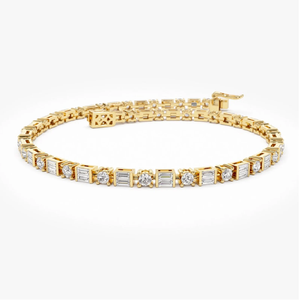 สร้อยข้อมือเพชรทรงบาแกตต์เพาะเลี้ยงในห้องปฏิบัติการ ความใส VVS สี F สำหรับผู้หญิง พร้อมใบรับรอง โรแมนติก ทองคำ เครื่องประดับสำหรับผู้หญิง - Product Image 1