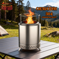 KZ 9in Brasero de table sans fumée portable à granulés de bois en acier inoxydable à faible émission de fumée pour camping et barbecue à combustion secondaire