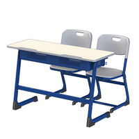 Prix d'usine – Bureaux scolaires modernes double place pour universités et collèges, structure métallique, confortables et durables, plateau en bois 2