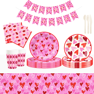 Juego de Vajilla para Fiesta de San Valentín DAMAI, Incluye Plato de Papel, Vaso de Papel y Servilleta para Decoraciones de San Valentín - Product Image 1