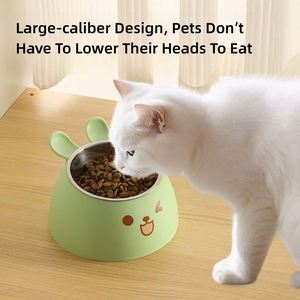 Bol d'alimentation pour animaux de compagnie en acier inoxydable en forme d'oreilles de lapin, avec design antidérapant et protection du cou surélevé pour chats et chiens - Product Image 4