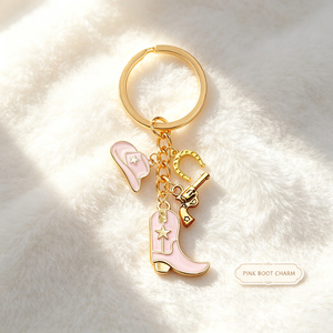 Vintage Western Cowboy Enamel Keychain Cowboy Hat Boots Gun Horseshoe Charms <b>Key</b> Ring Country Style Bag Pendant Decor Gift - Product Image 2