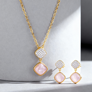 Natural Stone White Shell Fine <strong>Jewelry</strong> Sterling <strong>Silver</strong> 925 Gemstones Pendant Rose Gold Plated Trendy Gift Necklaces Earrings Set - Product Image 6