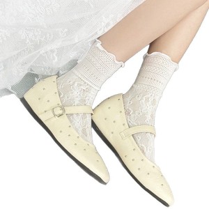 White Slouch <b>Lace</b> Mid Calf <b>Socks</b> For Women Sweat Absorbent Solid Color Polyester Fiber Youth Fashion <b>Socks</b> - Product Image 4