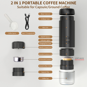 Cafetera Espresso Portátil Recargable |   IPX5 Resistente al Agua, Depósito de Agua Metálico de 100 ml, Compatible con Café en Polvo y Cápsulas - Product Image 5