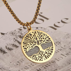 Collar con Colgante <span class=keywords><strong>de</strong></span> Acero Inoxidable <span class=keywords><strong>de</strong></span> Dos Piezas con Oración <span class=keywords><strong>de</strong></span> Serenidad y Árbol <span class=keywords><strong>de</strong></span> <span class=keywords><strong>la</strong></span> <span class=keywords><strong>Vida</strong></span> Recortado - Product Image 5