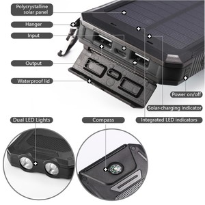 Banco de energía solar de fábrica 2020, 8000 mAh, bancos de energía solar a prueba de agua, antorchas LED dobles y brújula, prod - Product Image 4
