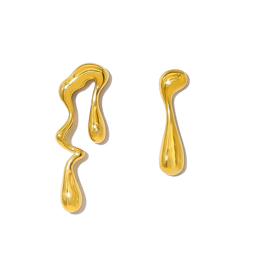 New Arrival 2024 Collection Unique Jewelry Stainless Steel 18k Geometric Irregular Water Drop Abstract Earrings For Women