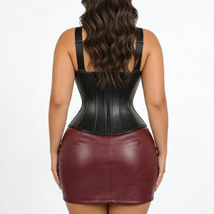 Corset à bretelles en PU avec fermeture éclair, haut de corset pour femmes, veste sexy tendance, soutien-gorge plat pour le ventre, shapewear, haut de corset - Product Image 3