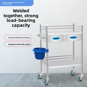Chariot médical en acier inoxydable 304, chariot de rangement hospitalier assemblé, petit chariot mobile pour salon de beauté, <span class=keywords><strong>soudure</strong></span> intégrée argentée - Product Image 2
