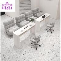 Nouvel ensemble de table et de chaise de manucure de style crème en acier inoxydable amélioré avec collecteur de poussière et prise USB
