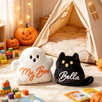 Coussin en peluche chat fantôme personnalisé avec nom, coussin décoratif d'Halloween, décoration effrayante, cadeau pour enfants