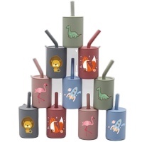 Gobelet d'apprentissage en silicone sans BPA, anti-fuite, motif dinosaure vert sauge pour bébé de 6 mois et plus - Product Image 6