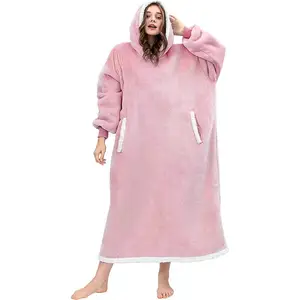 Mulheres Hoodie Blanket Inverno Quente Cobertor De Lã Cobertor Longo Oversized com Mangas