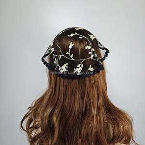 Cubiertas <span class=keywords><strong>de</strong></span> cabeza bordadas <span class=keywords><strong>de</strong></span> encaje para mujer Velos <span class=keywords><strong>de</strong></span> gorro <span class=keywords><strong>de</strong></span> capilla para Iglesia <span class=keywords><strong>Mantilla</strong></span> <span class=keywords><strong>de</strong></span> encaje floral redondo, blanco y negro - Product Image 3