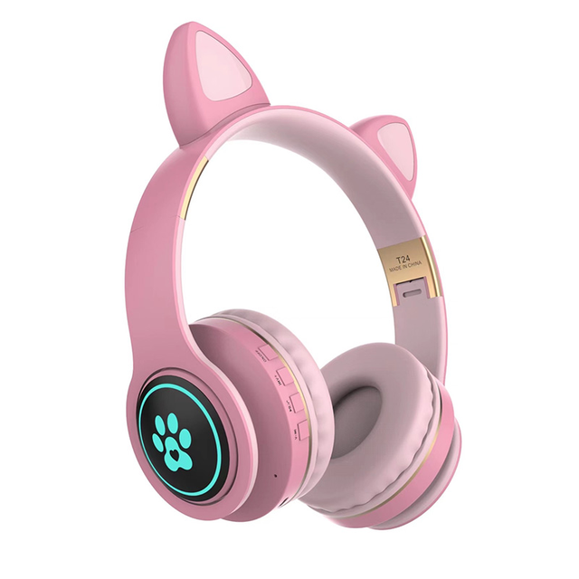 Hot Selling Colorful Children Girls LED Luminous Foldable Wireless Cat Ear Headphones Headset With Mic TF Card for Mobile Phone