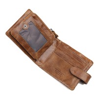 Dompet Pendek Kulit Asli Pria JINBAOLAI Motif Buaya Mini Vintage dengan Ritsleting, Dompet Koin Portabel - Produsen Langsung
