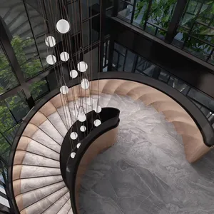 Modern ekonomik kapalı çelik merdiven kavisli merdiven cam korkuluk