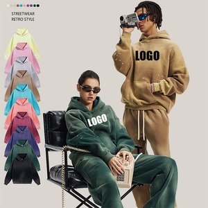 Sudadera con Capucha Oversize de 360GSM con Efecto Desgastado y Salpicaduras, Unisex, con Logotipo Personalizado, Lavado con Spray, Forro Polar Deshilachado, Mezcla de Algodón - Product Image 1