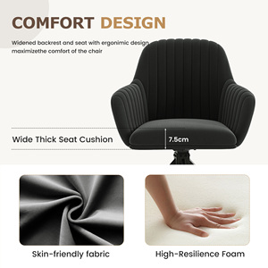 Fauteuil de salle à manger contemporain pivotant en velours avec coutures verticales, chaise de loisirs ergonomique pivotante pour café et appartement - Product Image 2