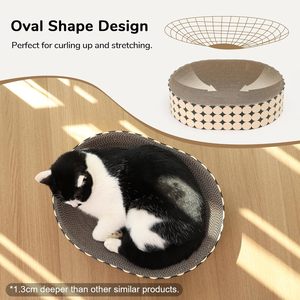 Lit de repos pour chat en carton écologique 2 en 1, grattoir ovale, durable, moderne, sans désordre - Product Image 3