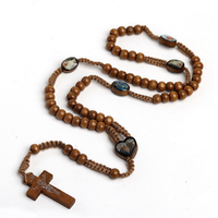 Bijoux religieux croix jésus pendentif chapelet collier en bois naturel tissé à la main perles en bois bijoux catholique de noël
