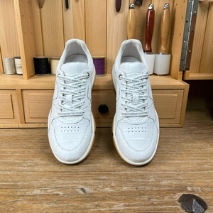 Zapatillas Blancas con Amortiguación de Aire, 100% Piel de Cocodrilo, con Cordones, Punta Redonda, Diseño Sólido, Suela de Goma, para Todas las Temporadas, Casuales - Product Image 2