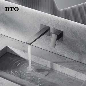 <span class=keywords><strong>BTO</strong></span> Grifo montado en la pared oculto, todo cobre, pistola minimalista, gris, agua fría y caliente, grifo de lavabo oculto incrustado - Product Image 1