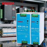 Alimentation électrique sur rail DIN MWISH série NDR 75W 120W 240W 480W 12V 24V 48V à large plage d'entrée pour armoire de commande PLC