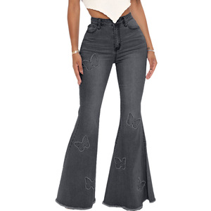 <span class=keywords><strong>Jeans</strong></span> a Zampa d'Elefante a Vita Alta da <span class=keywords><strong>Donna</strong></span>, Pantaloni in Denim Y2K Streetwear Vintage Lavati, Slim Fit Elasticizzati Multicolore - Product Image 4