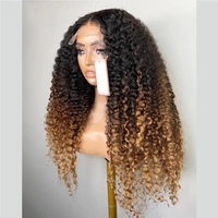 Perruque Frontale HD Sans Colle Ombrée Blond Miel Marron Ondulée Profonde, Perruques Avant en Dentelle Bouclées Crépu Mèches pour Femmes