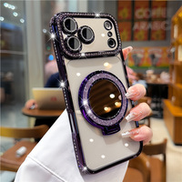 Coque de téléphone transparente de luxe avec support miroir de maquillage intégré pour iPhone 18 17 16 15 14 Pro Max